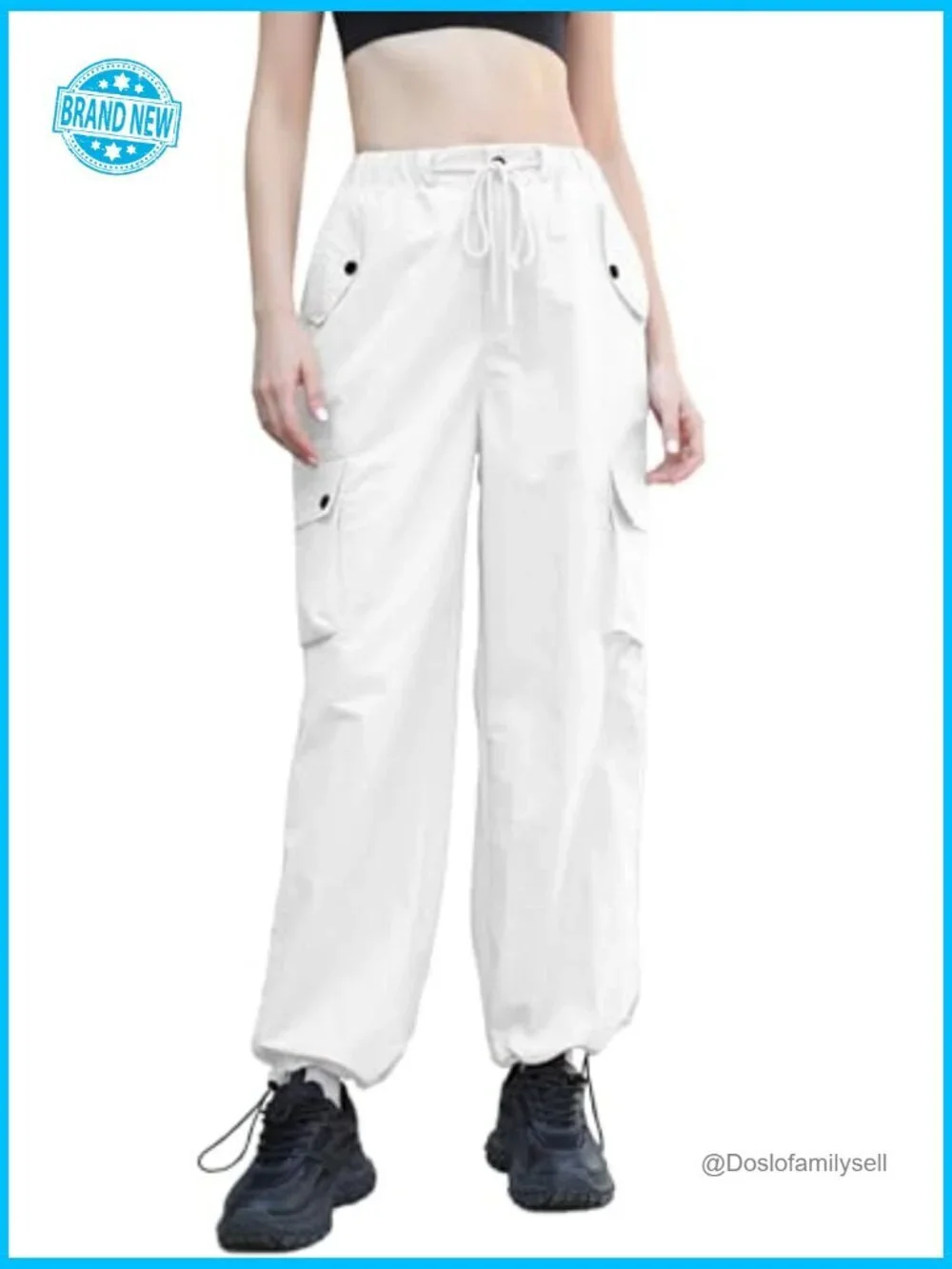 Y2K Cargo Parachute Pants Baggy Waterproof Rave Streetwear with Pockets